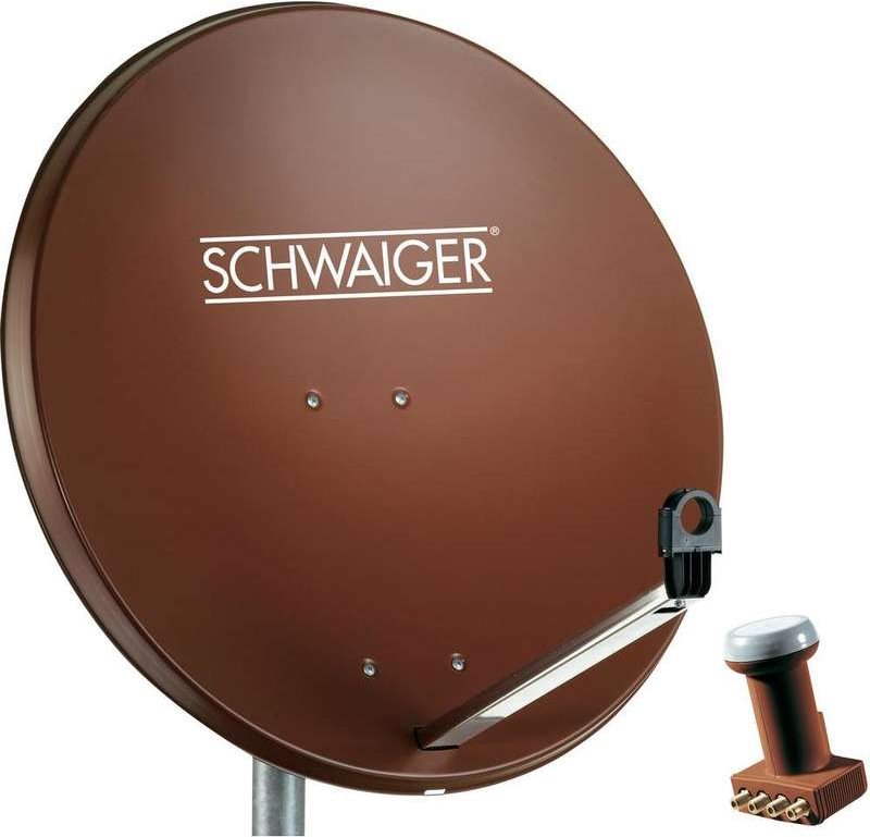 Bild von Schwaiger SAT Anlage 80 cm 4 Teilnehmer Quad-LNB (mit Switch) Ziegel-Rot (Parabolantenne, 38.50 dB, DVB-S / -S2), SAT Spiegel + SAT Antennen, Rot