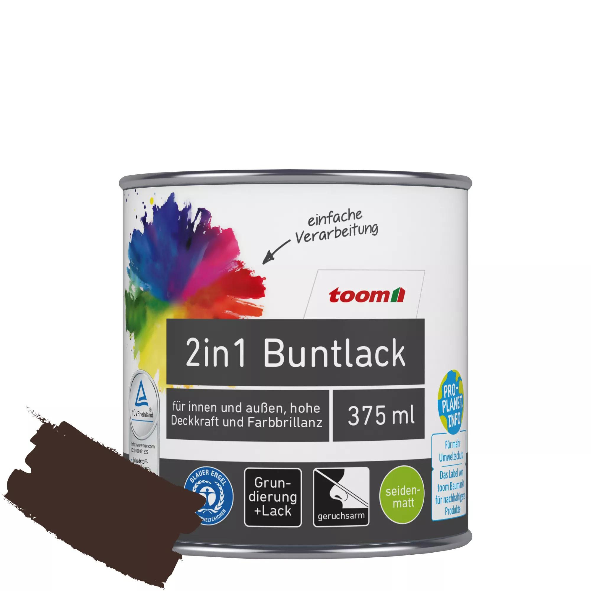 Bild von toom 2in1 Buntlack 'Edelbraun' schokobraun seidenmatt 375 ml