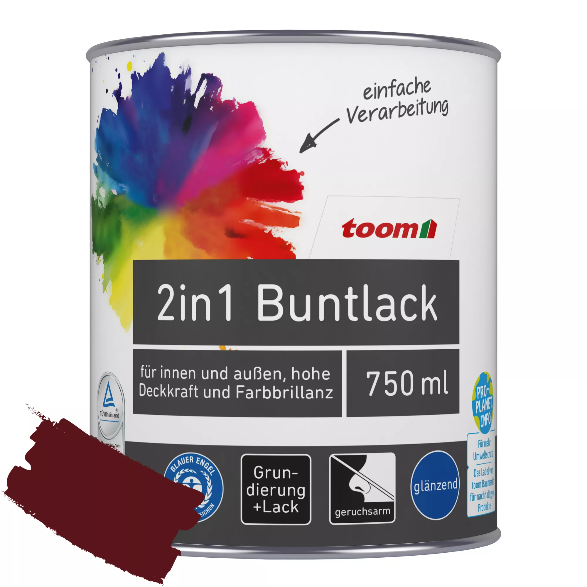 Bild von toom 2in1 Buntlack 'Abendrot' purpurrot glänzend 750 ml