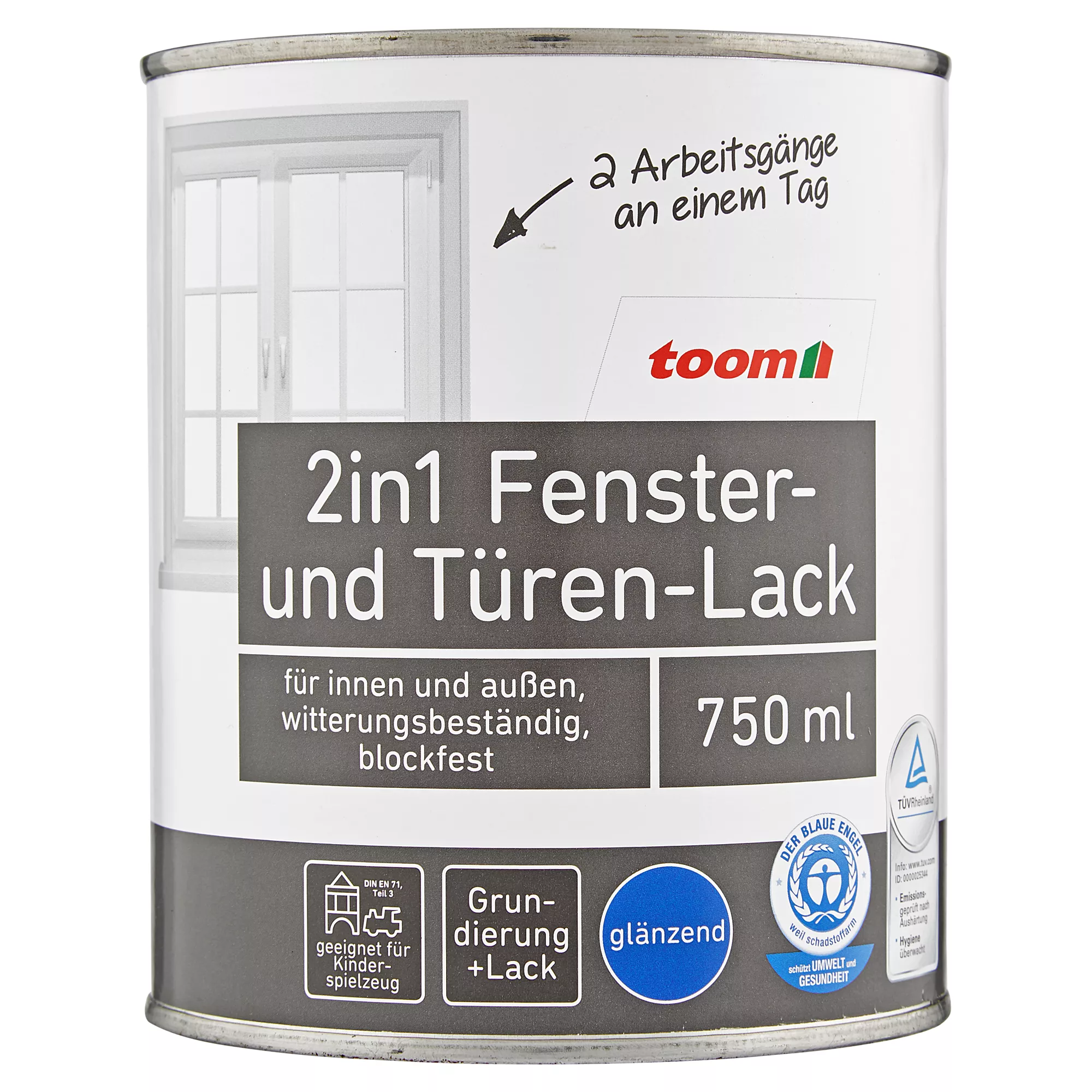 Bild von toom 2in1 Fenster- und Türenlack weiß glänzend 2,5 l