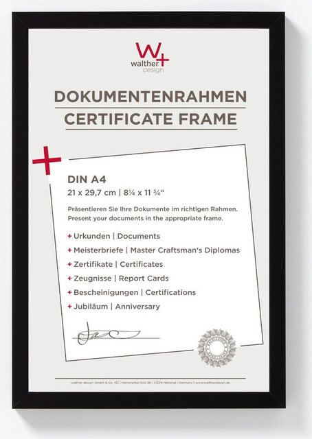 Bild von walther design Bilderrahmen schwarz 21 x 29,7 cm (DIN A4) Dokumentenrahmen Peppers Holzrahmen BP130B