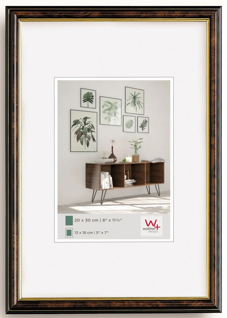 Bild von walther design Bilderrahmen nussbaum 21 x 29,7 cm (DIN A4) mit Goldinnenkante, Smell Designrahmen JD130N