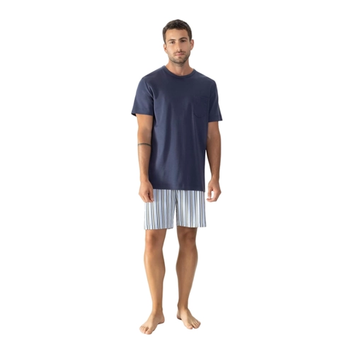 Bild von Mey Schlafanzug Anzug kurz, Mey Nachtwäsche Serie Light Stripes Herren Schlafanzüge kurz Deep Blue Sky M(50)