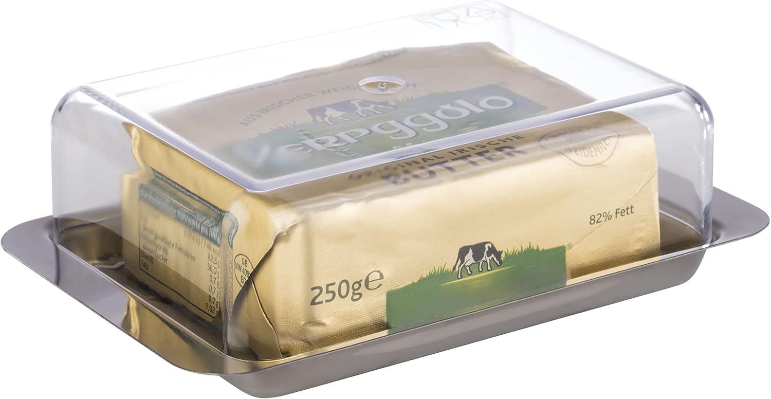 Bild von APS 63 Kühlschrank-Butterdose – hochwertiger Edelstahl Butter Behälter Made in Germany – langlebig und nicht rostend 16 x 9,5 x 5,5cm , nicht spülmaschinenfest
