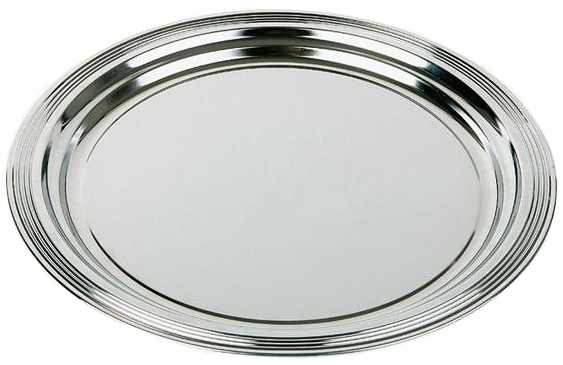 Bild von APS Partyplatte CLASSIC, Durchmesser: 350 mm, silber aus Metall, vernickelt und glanzverchromt, mit Linien - 1 Stück (396)