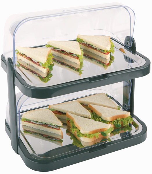 Bild von APS Buffet-Vitrine DOPPELDECKER, schwarz bestehend aus: 1 Basis aus ABS-Kunststoff, 2 Edelstahl - 1 Stück (9204)