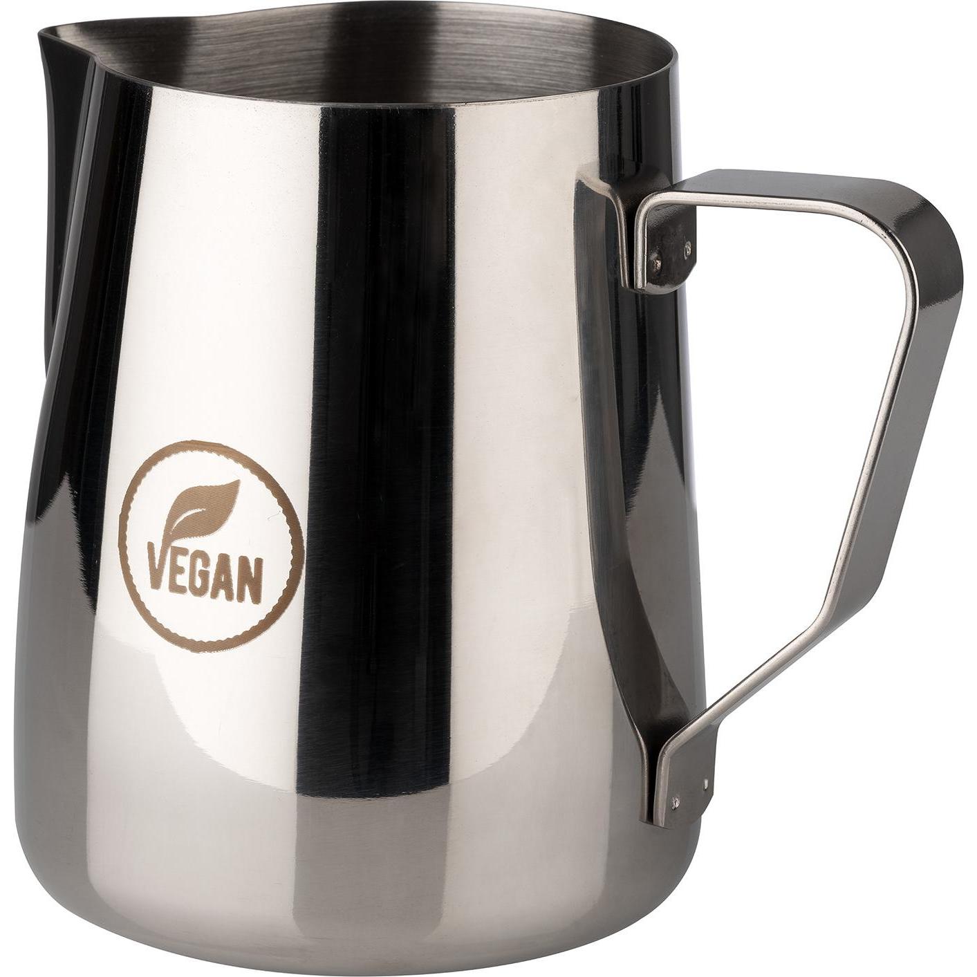 Bild von APS Milch- / Universalkanne Edelstahl außen hochglanzpoliert innen matt poliert mit Gravur: VEGAN; 600ml, 12.5x9x11.5 cm (LxBxH); silber