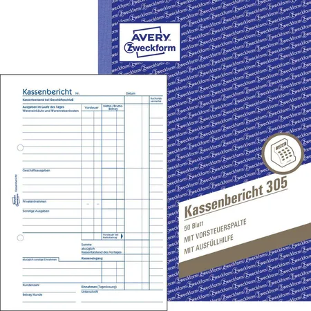 Bild von Avery-Zweckform Kassenbericht Formular 305 DIN A5 Weiß Anzahl der Blätter: 50selbstdurchschreibend