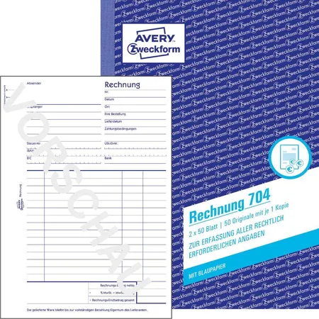 Bild von Avery Zweckform Formularblock Avery Zweckform 704 Rechnung A5 2x50 Blatt ohne Perforation