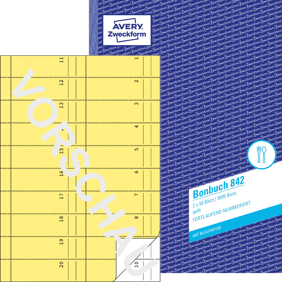Bild von Avery Zweckform Formularblock 842 Bonbuch, DIN A4, fortlaufend nummeriert, 2 x 50 Blatt, gelb, weiß