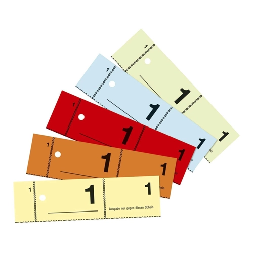 Bild von 867 Garderobennummern, DIN A6, farbig sortiert, 100 Blatt / Block, gelb, orange, rot, blau, grün