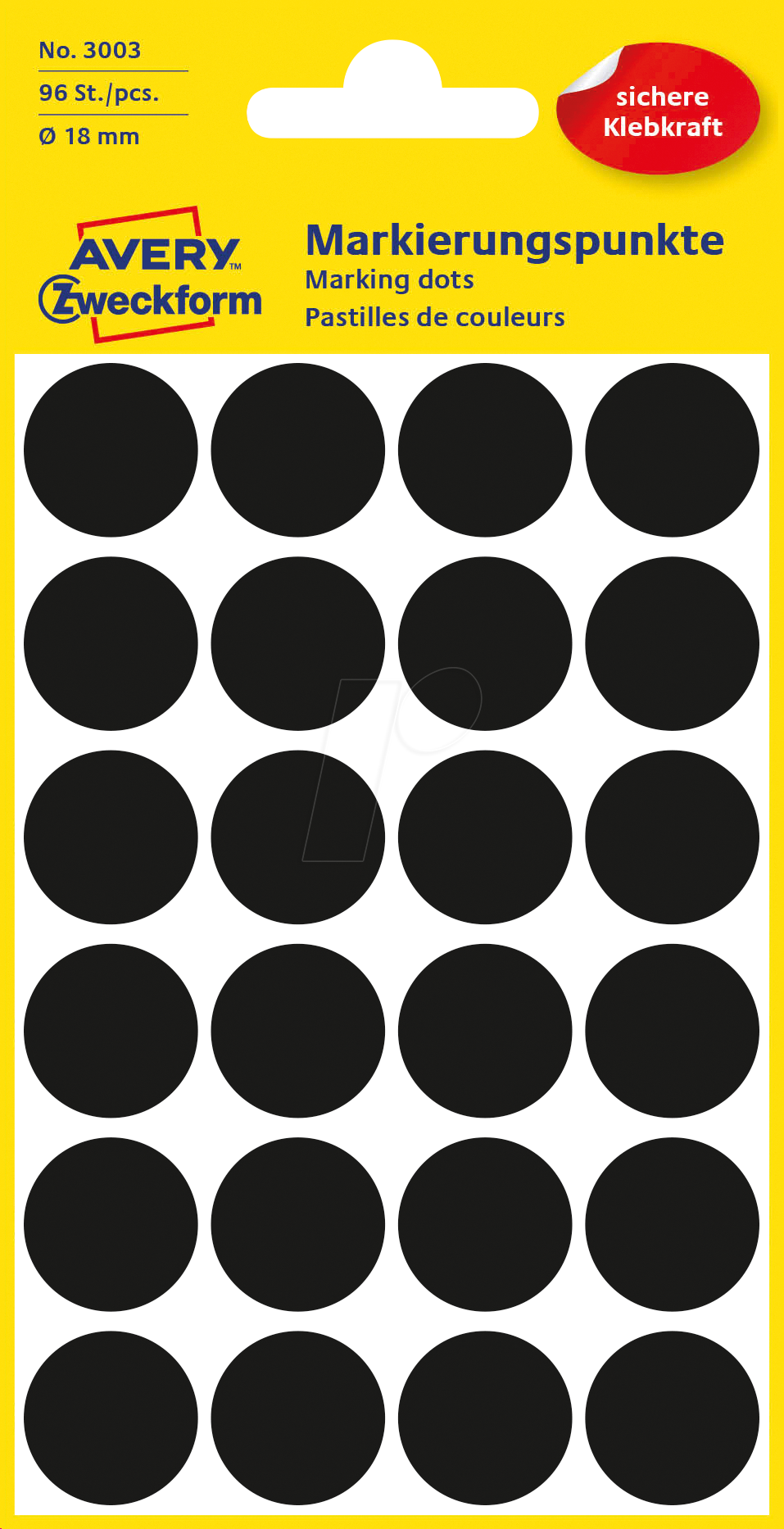 Bild von Avery Zweckform 3003 Markierungspunkte Ø 18 mm, 4 Bogen/96 Etiketten, schwarz