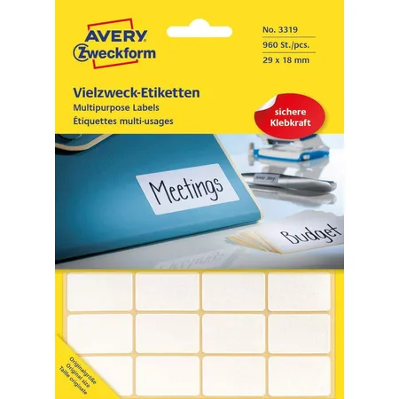 Bild von Avery Zweckform Etikett Universal-Etiketten - 29 x 18 mm, weiß, 960 Etiketten/30 Blatt