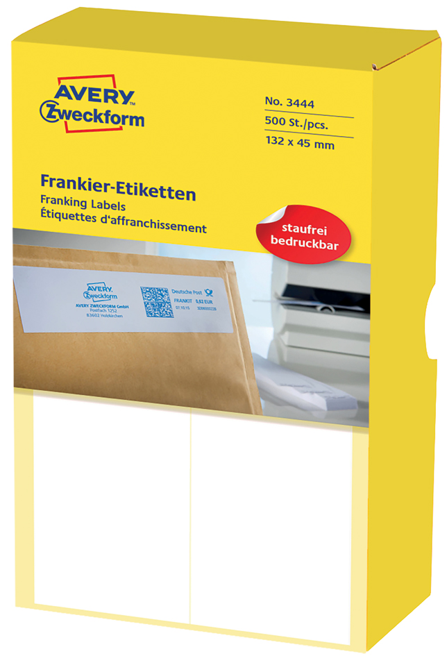 Bild von Avery Zweckform Etiketten 1.000 weiße permanente Frankier-Etiketten 16,3x4,3cm, Permanente Hafteigenschaft