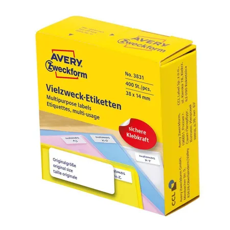 Bild von Avery, Etiketten, 3831 Abgerundetes Rechteck Dauerhaft Weiss 400Stück(e) selbstklebendes Etikett