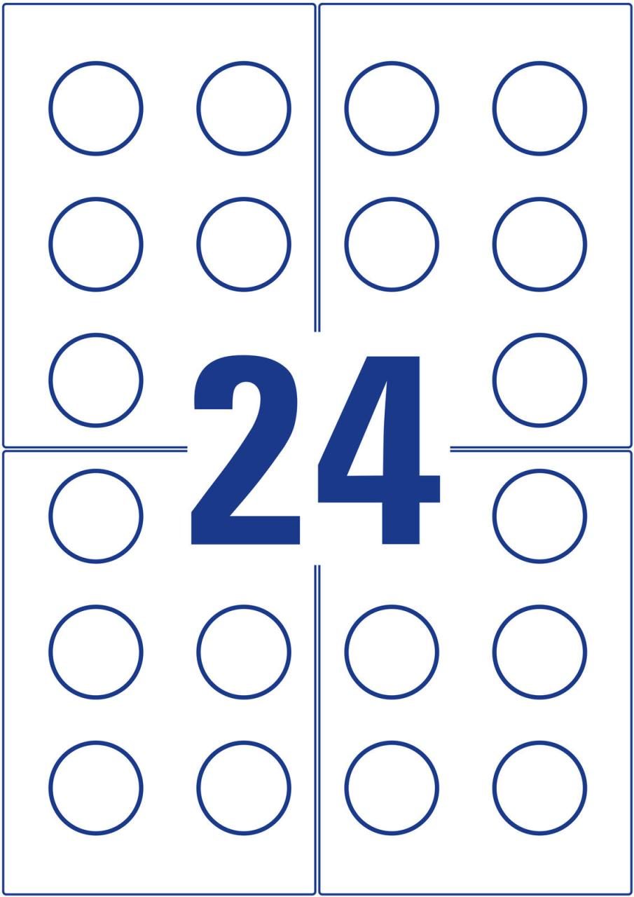 Bild von AVERY Zweckform L7802-10 Prüfplaketten bedruckbar (Ø 30 mm auf DIN A4, selbstklebend, abziehsicher, manipulationsichere Dokumentenfolie, Prüfetiketten, blanko) 240 Aufkleber auf 10 Blatt weiß