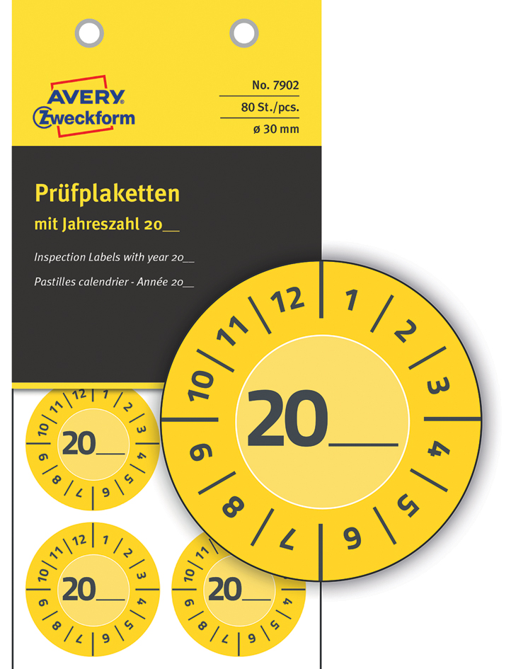 Bild von Avery Zweckform Hinweisschild Avery-Zweckform 7902 Prüfplakette 20XX Gelb 30 mm 30 mm 80 St.