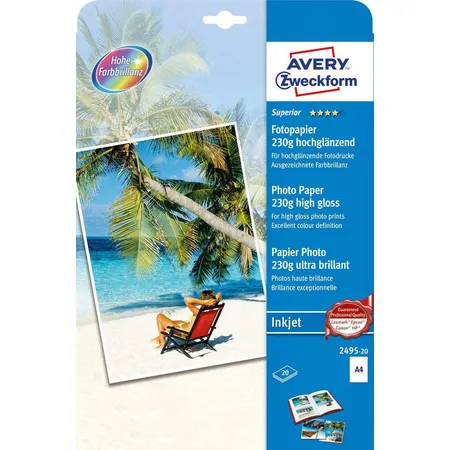 Bild von Avery Zweckform 2495-20 Superior Inkjet Fotopapier, DIN A4, einseitig beschichtet, 230 g/m², 20 Blatt