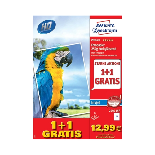 Bild von 2556-15P Premium Inkjet Fotopapier - DIN A4, hochglänzend, 250 g/qm, 15 + 15 Blatt