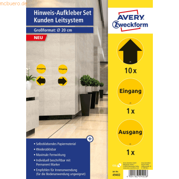 Bild von Avery Dennison, Sticker, -Zweckform Hinweisschild Ausgang, Eingang, Pfeil Folie selbstklebend (Ø) 20 mm 20 mm 12 St.