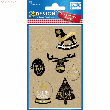 Bild von 10 x Z-Design Weihnachts-Sticker Xmas Wünsche 1 Bogen braun/gold/schwa