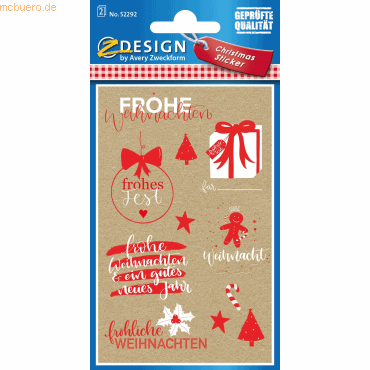 Bild von 10 x Z-Design Weihnachts-Sticker Xmas Wünsche 2 Bogen braun/rot/weiß