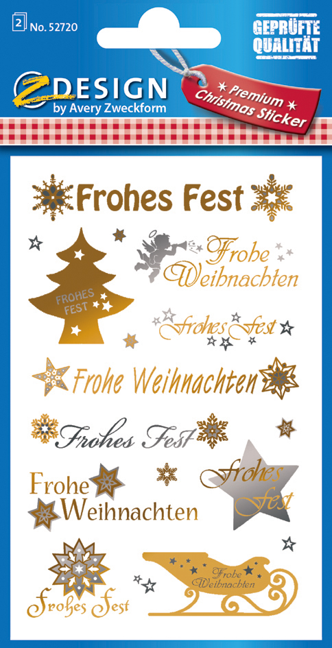 Bild von AVERY Zweckform 20 Aufkleber Weihnachten Schriftzüge gold/silber (Made in Germany, Weihnachtssticker Goldeffekt, selbstklebende Weihnachtsdeko Karten, Geschenke, Tüten) 2 Bogen/je 10 Sticker, 52720