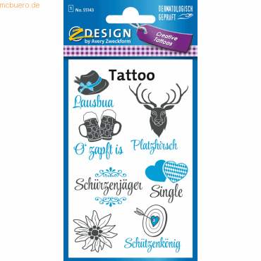 Bild von 10 x Z-Design Creativ Tattoos Männersprüche 7 Motive grau/blau 7 Stück