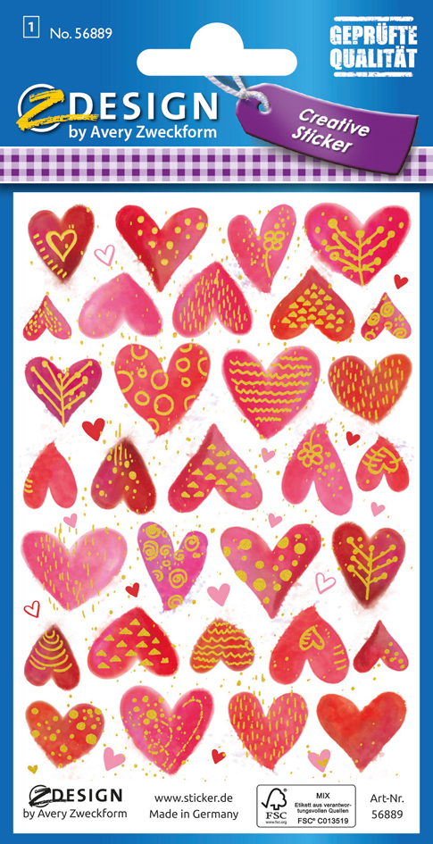 Bild von 10 x Z-Design Deko Sticker Papier Herzen mehrfarbig 47 Aufkleber