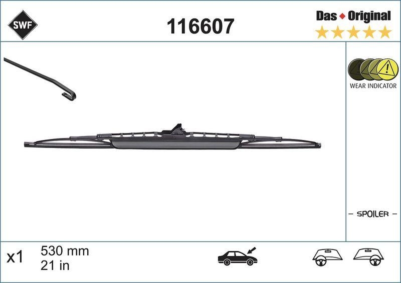 Bild von SWF Original Spoiler 116607 Scheibenwischer Wischblatt, Wischerblätter, Heckscheibenwischer 530 Standard mit Spoiler 21 VOLKSWAGEN: Passat B5 Estate