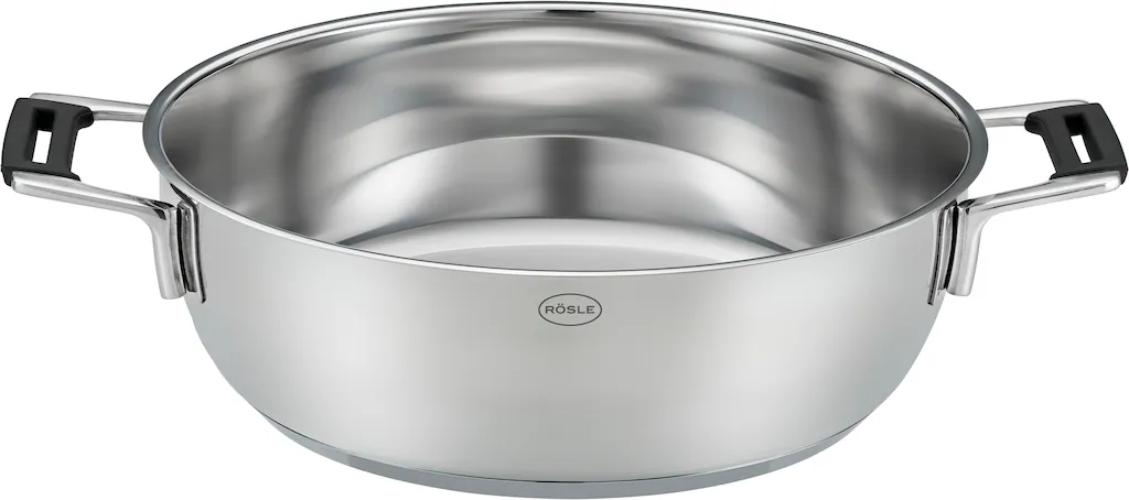 Bild von Servierpfanne RÖSLE "Silence Pro", silber (silberfarben, schwarz), B:29,5cm H:14cm L:39cm Ø:28cm, Pfannen, natürliche Quarzversiegelung ohne PTFE/PFAS