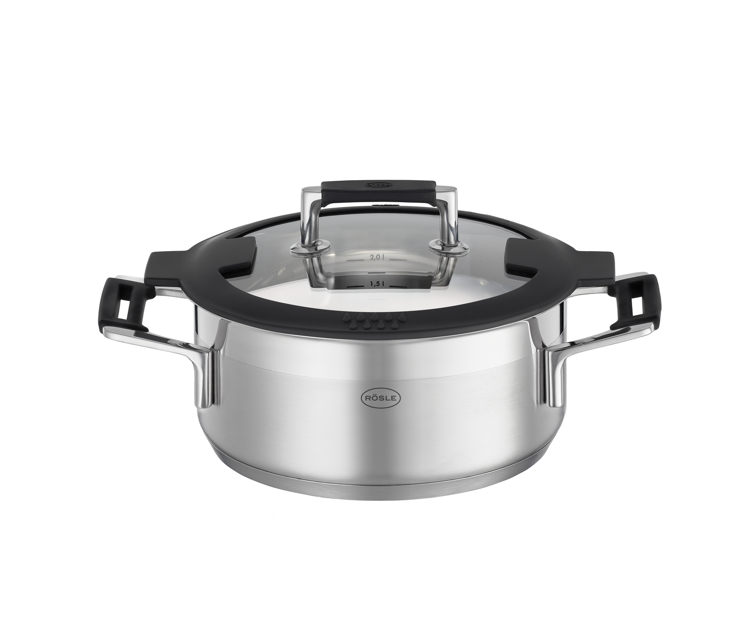 Bild von RÖSLE Bratentopf "SILENCE PRO", Edelstahl 18/10, Innenskalierung, Schüttrand, spülmaschinengeeignet, Ø 20 cm, Induktion