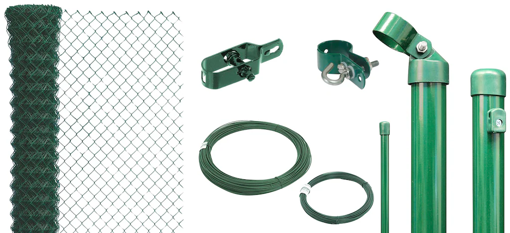 Bild von Alberts 634827 Maschendrahtzaun als Zaun-Komplettset, zum Einbetonieren | verschiedene Längen und Höhen | grün | Höhe 80 cm | Länge 50 m