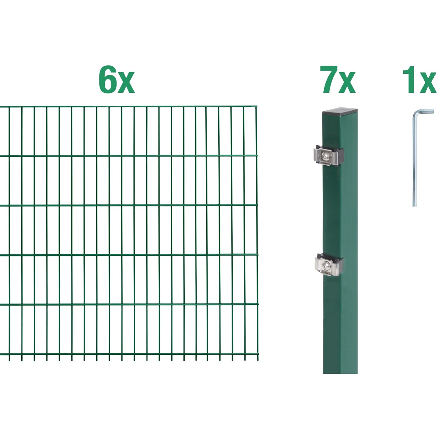 Bild von Metallzaun Grund-Set Doppelstabmatte verz. Grün beschichtet 6 x 2 m x 0,8 m
