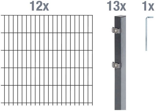 Bild von Alberts Doppelstabmattenzaun Grundset, (Set), Höhe: 80-160 cm, Gesamtlänge: 4-30 m, zum Einbetonieren