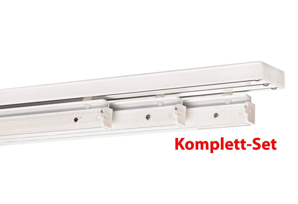Bild von indeko Gardinenschiene, 3-läufig, Fixmaß, mit Bohren, verschraubt, Aluminium, Kunststoff, Metall