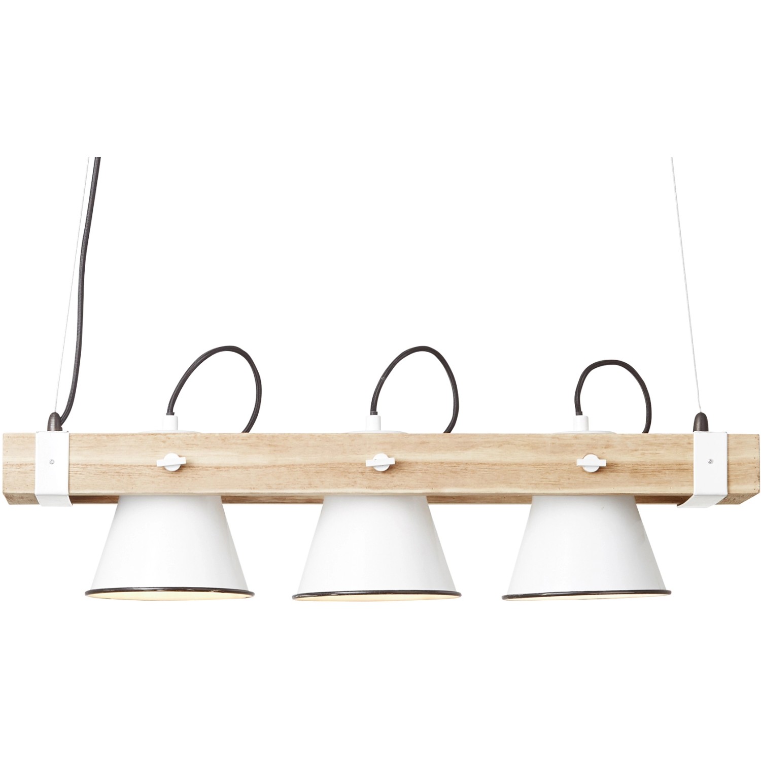 Bild von BRILLIANT Lampe Plow Pendelleuchte 3flg weiß/holz hell | 3x A60, E27, 10W, geeignet für Normallampen (nicht enthalten) | Köpfe schwenkbar