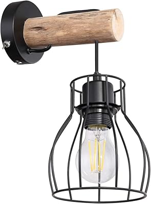 Bild von BRILLIANT Lampe Matrix Wood Wandleuchte hängend schwarz stahl/holz | 1x A60, E27, geeignet für Normallampen (nicht enthalten) | Mit Kippschalter