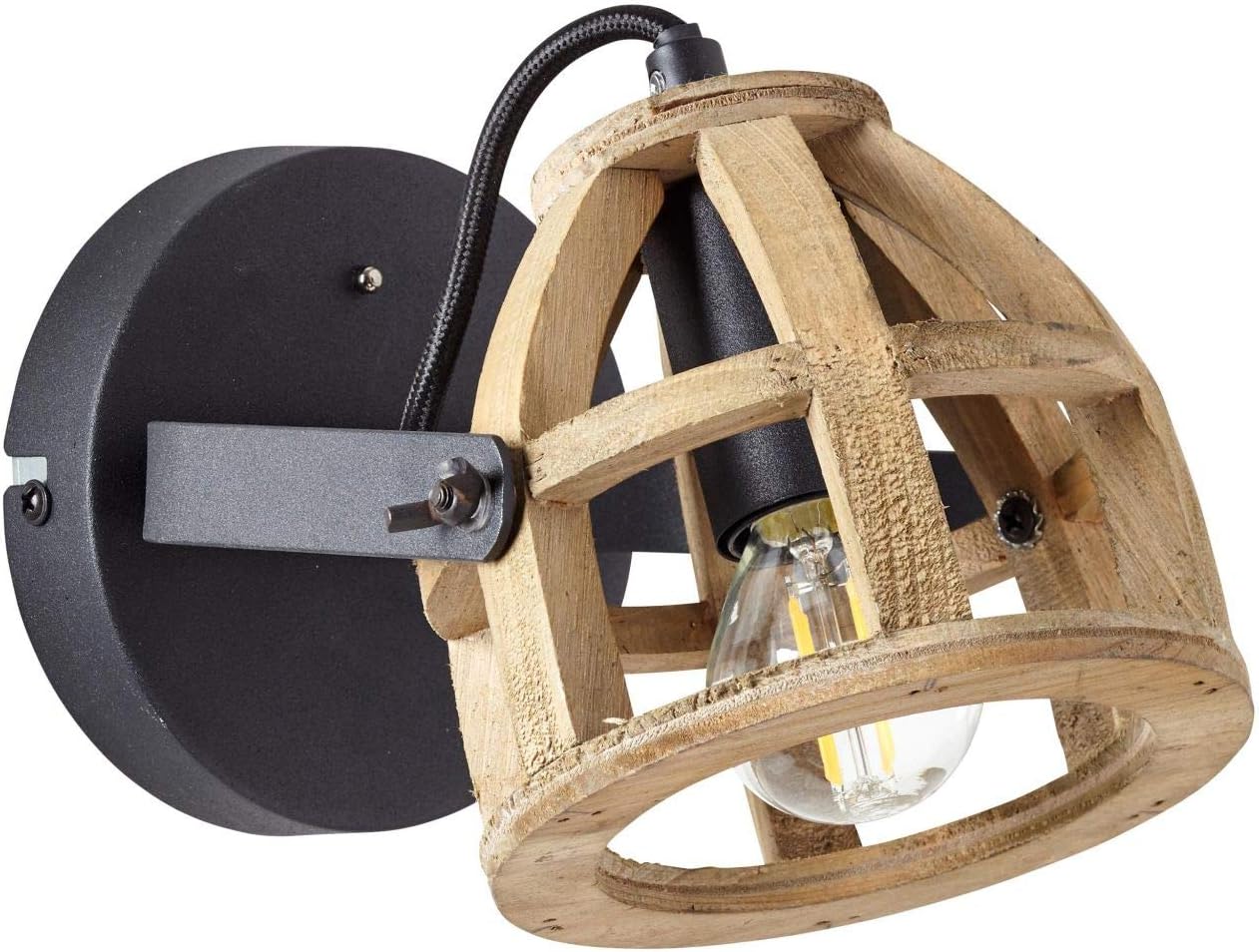 Bild von BRILLIANT Lampe Matrix Wood Wandspot schwarz/natur | 1x D45, E14, 40W, geeignet für Tropfenlampen nicht enthalten | Kopf schwenkbar | Für LED-Leuchtmittel geeignet