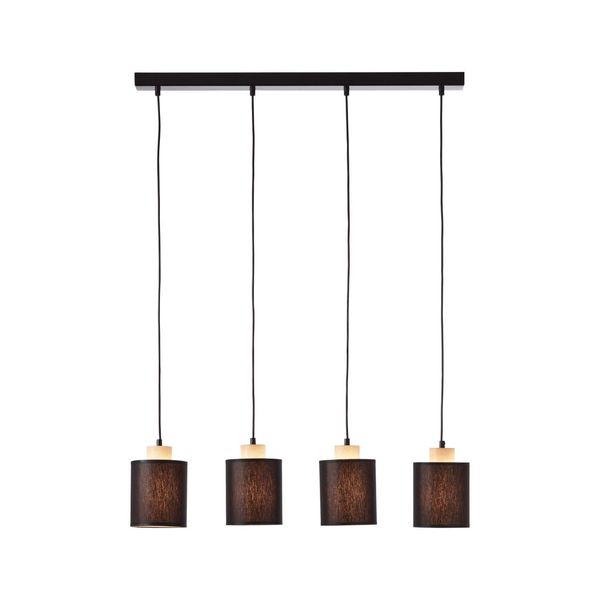 Bild von BRILLIANT Lampe, Vonnie Pendelleuchte 4flg schwarz/holzfarbend, Metall/Holz/Textil, 4x A60, E27, 25W,Normallampen (nicht enthalten)
