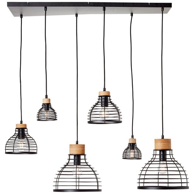 Bild von Brilliant Pendelleuchte Avia, Avia Pendelleuchte 6flg schwarz/holz, Metall/Holz, 4x A60, E27, 52 W