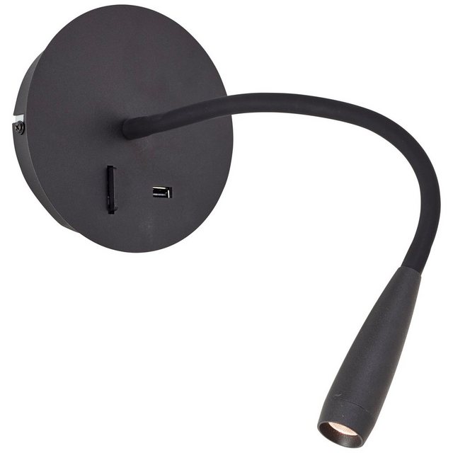 Bild von Brilliant Lampe Jutta LED Wandspot mit Flexarm und Schalter sand schwarz USB Metall/Kunststoff schwarz 2,8 W LED integriert