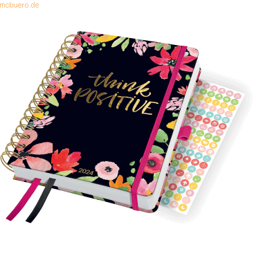 Bild von Sigel Buchkalender SIGEL JOLIE Spiral-Kalender 2024 A5 J4600 Flower Love, Robustes Cover, hochwertige Metallic-Ringbindung