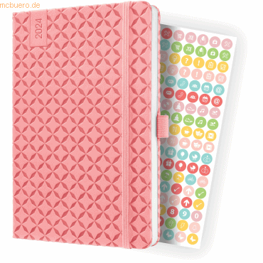 Bild von Sigel Buchkalender SIGEL JOLIE Buchkalender 2024 A J4111 rose pink, Stiftschlaufe Einstecktasche Leseband Stickerbogen