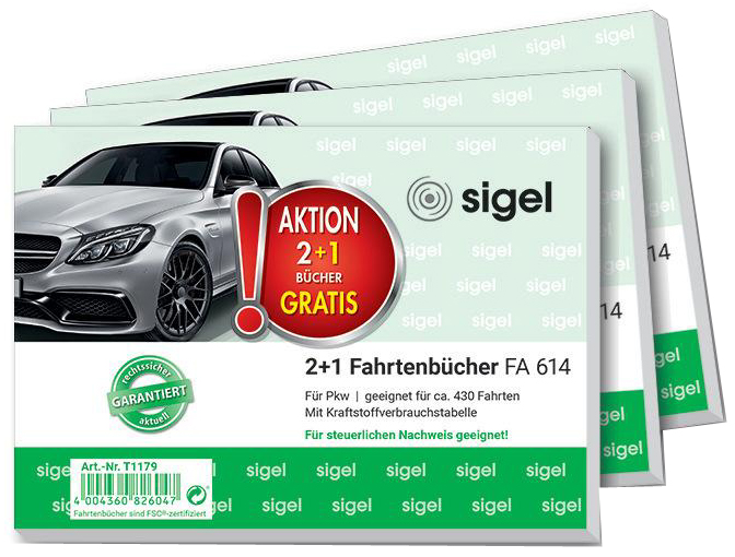 Bild von Sigel Fahrtenbuch T1179 DIN A6 quer Anzahl der Blätter: 40 3 St./Pack. 1 Pckg. (T1179)