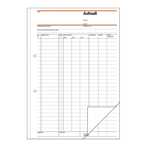 Bild von Aufmaßbuch - A4, SD, MP, 50 Blatt