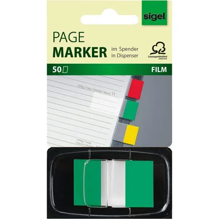 Bild von Sigel Haftnotizblock Haftmarker Film Color-Tip grün VE=50 Stück
