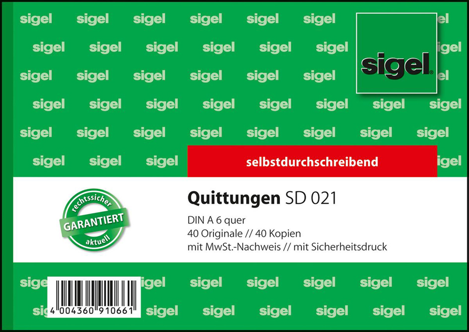 Bild von SIGEL Formularbuch Quittung, MwSt. separat ausgewiesen DIN A6 quer 1x 100 Seiten