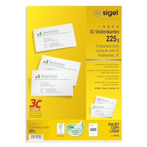 Bild von Visitenkarten, 3C, glatter Schnitt rundum, 225 g/qm, hochweiß, 400 Stück