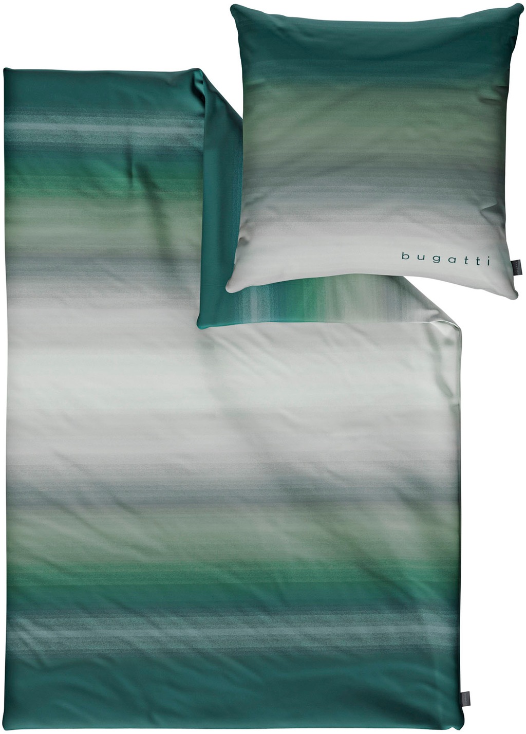 Bild von bugatti Bettwäsche 140 x 200 cm - 100% Baumwolle, Reißverschluss, anschmiegsam, weich & waschbar, Mako Satinbettwäsche gestreift grau grün Österreich Größe